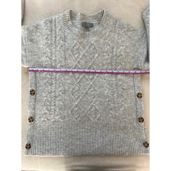 Marled Reunited Gray Knit Crewneck Sweater Large with buttons on sides - Picture 8 of 9